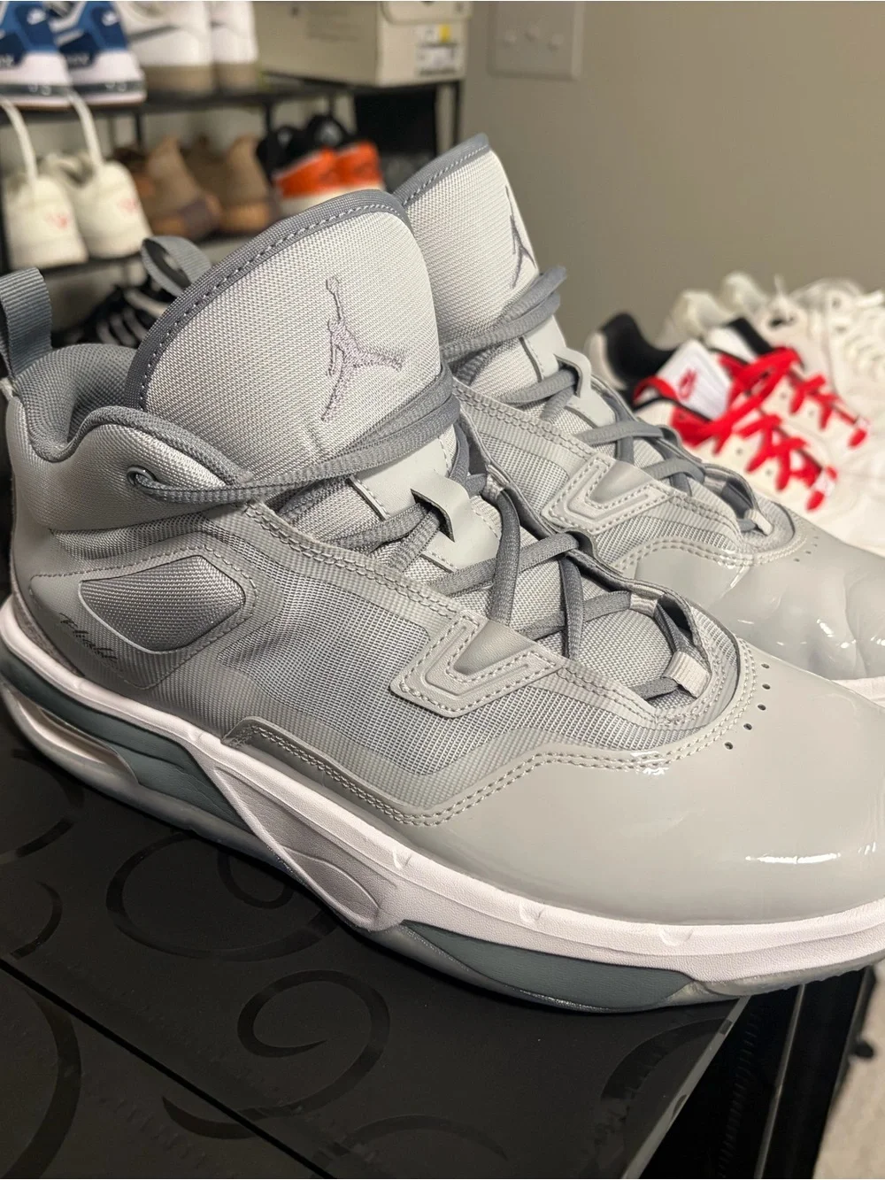 Jordan Light Grey Men's Basketball Sneakers with Gloss Accents